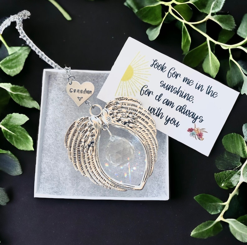 Sun catcher sympathy gift, poem card Memorial suncatcher, wing sympathy gift, loss of mom, mother, dad, brother, sister. Personalized image 3