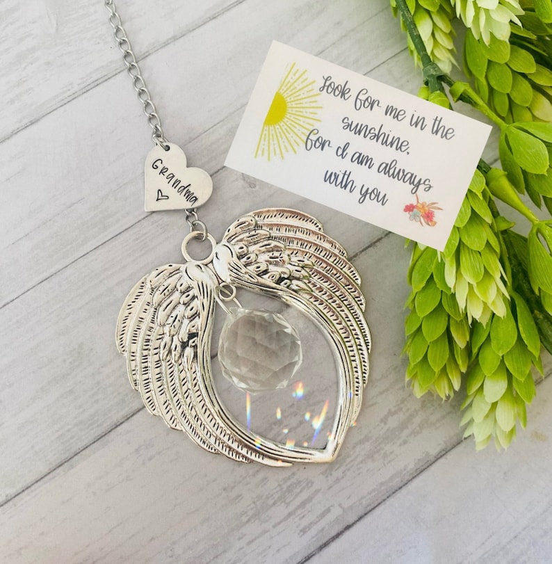 Sun catcher sympathy gift, poem card Memorial suncatcher, wing sympathy gift, loss of mom, mother, dad, brother, sister. Personalized image 2