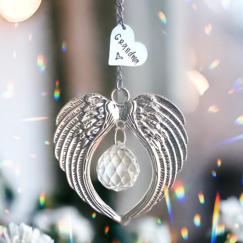 Sun catcher sympathy gift, poem card Memorial suncatcher, wing sympathy gift, loss of mom, mother, dad, brother, sister. Personalized image 1