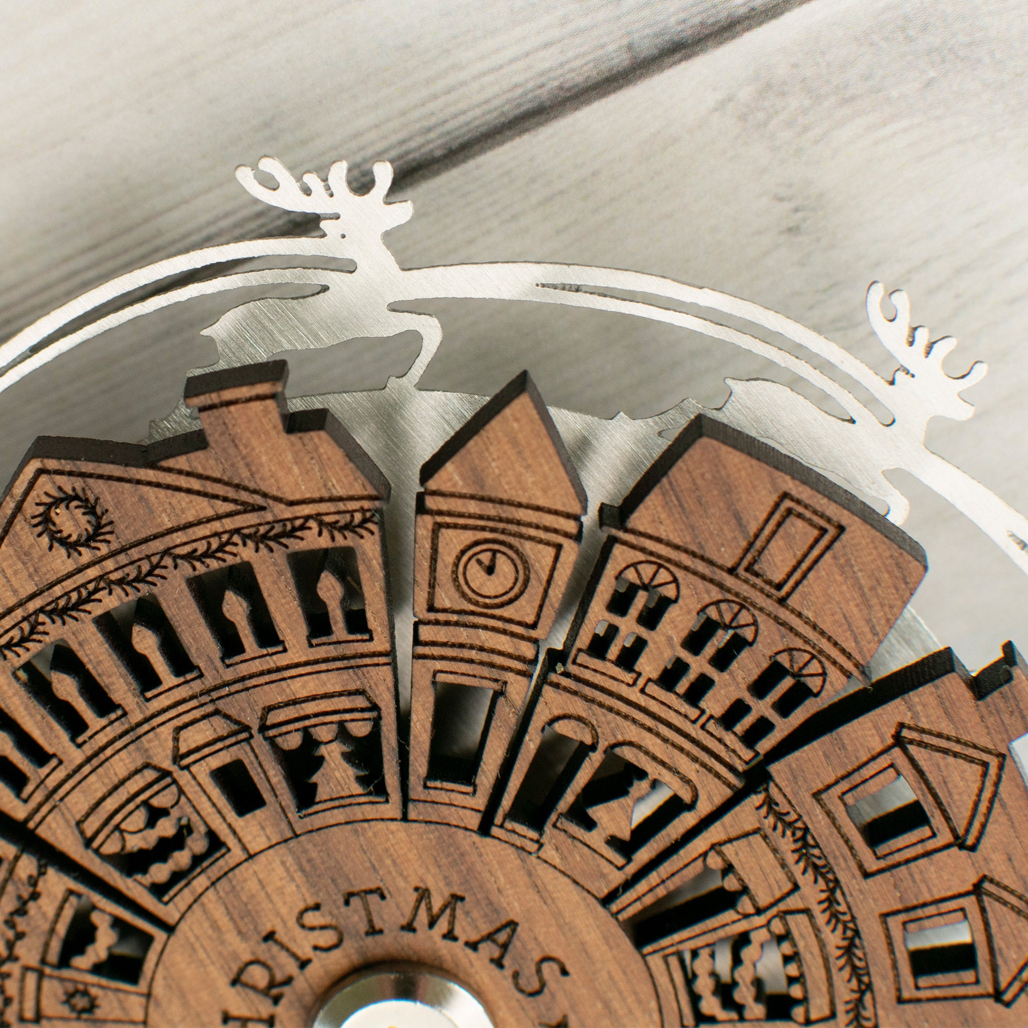 Spinning Santa Over Town Christmas Ornament