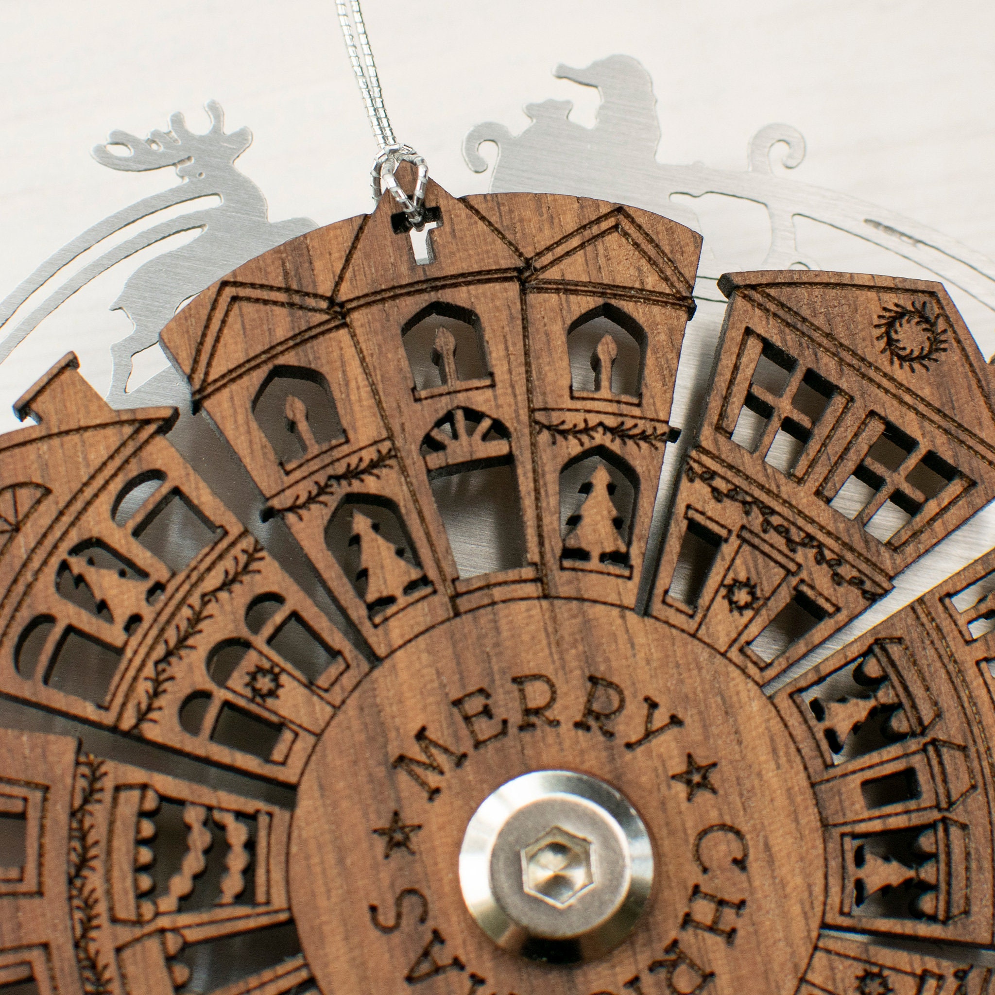Spinning Santa Over Town Christmas Ornament