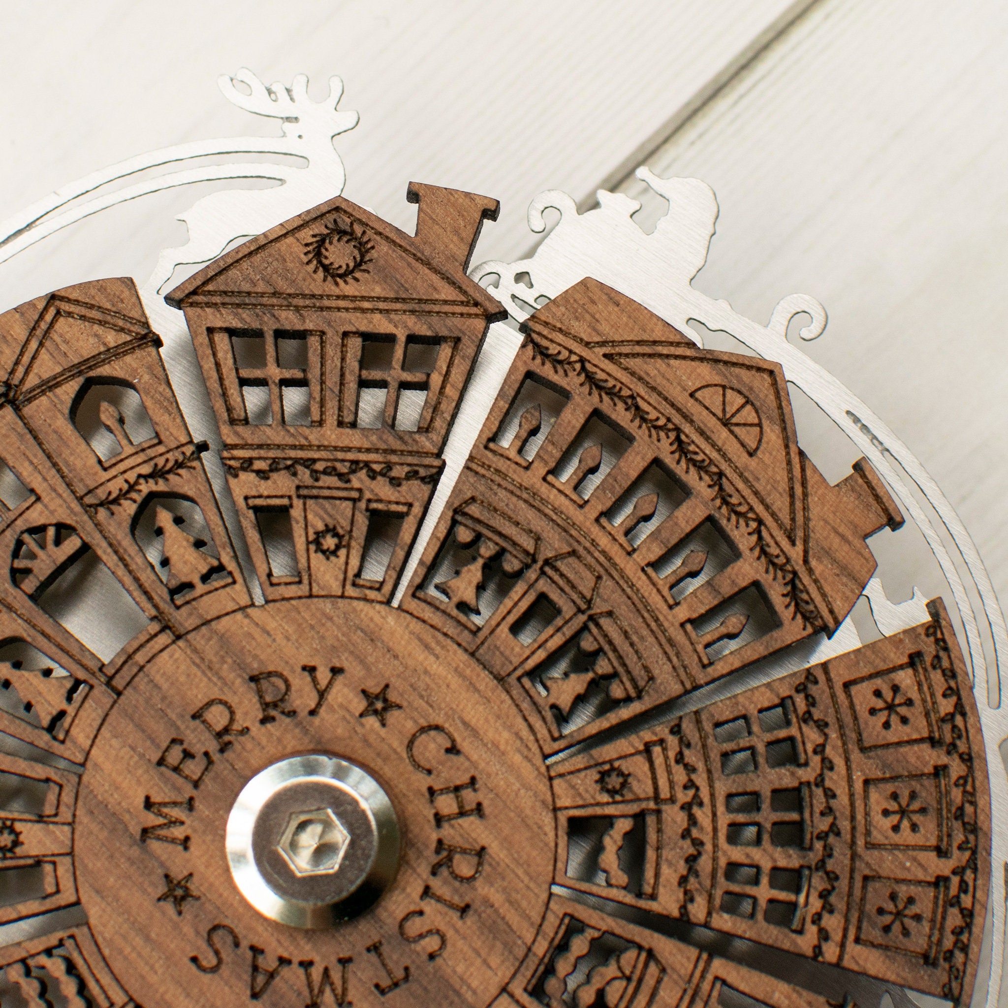 Spinning Santa Over Town Christmas Ornament