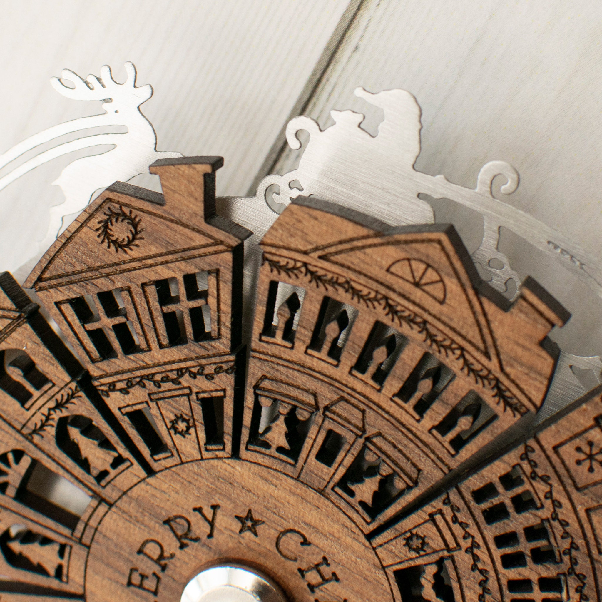 Spinning Santa Over Town Christmas Ornament
