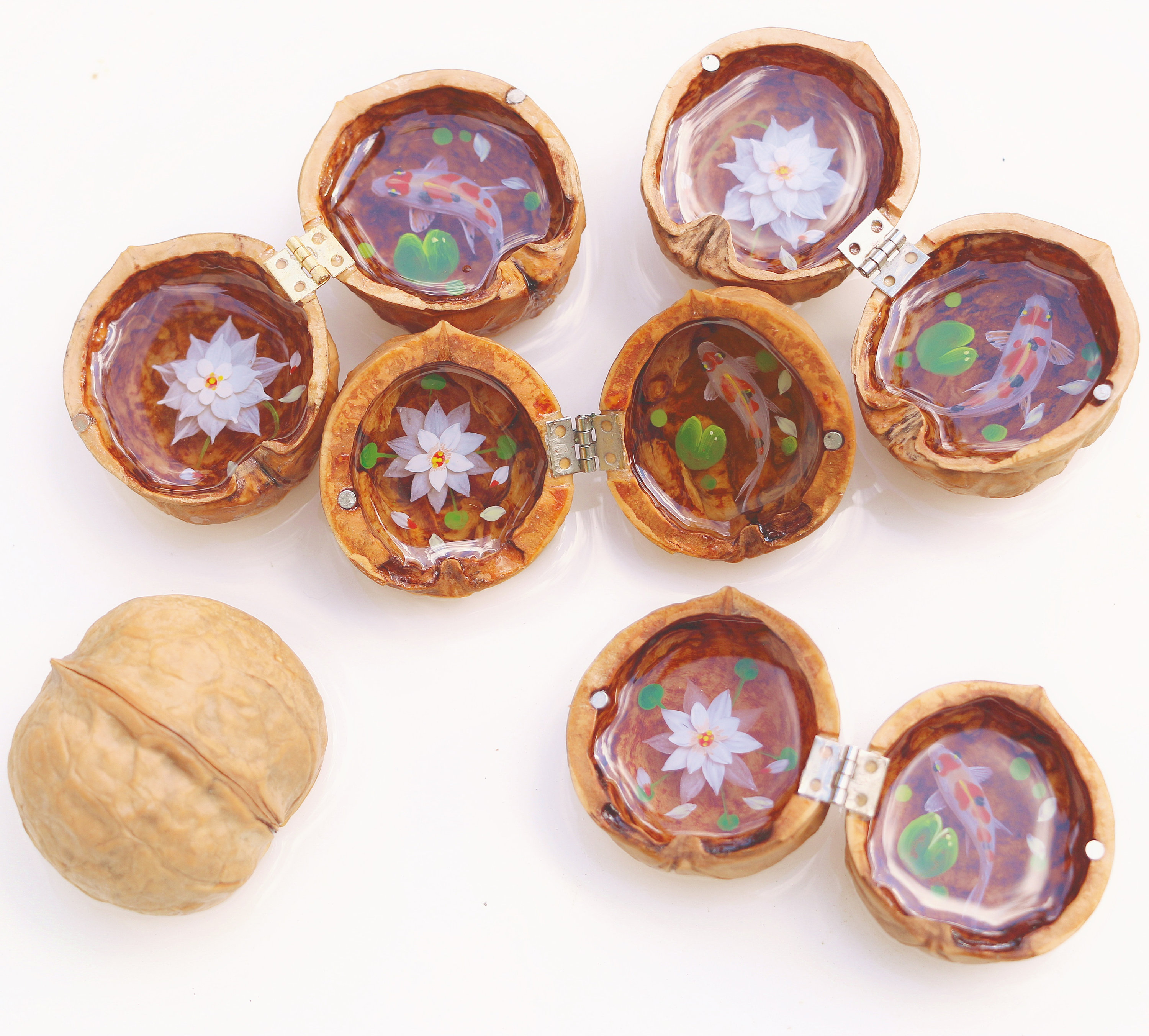 Cute Mini Koi Fish Resin Painting in the Walnut Shell