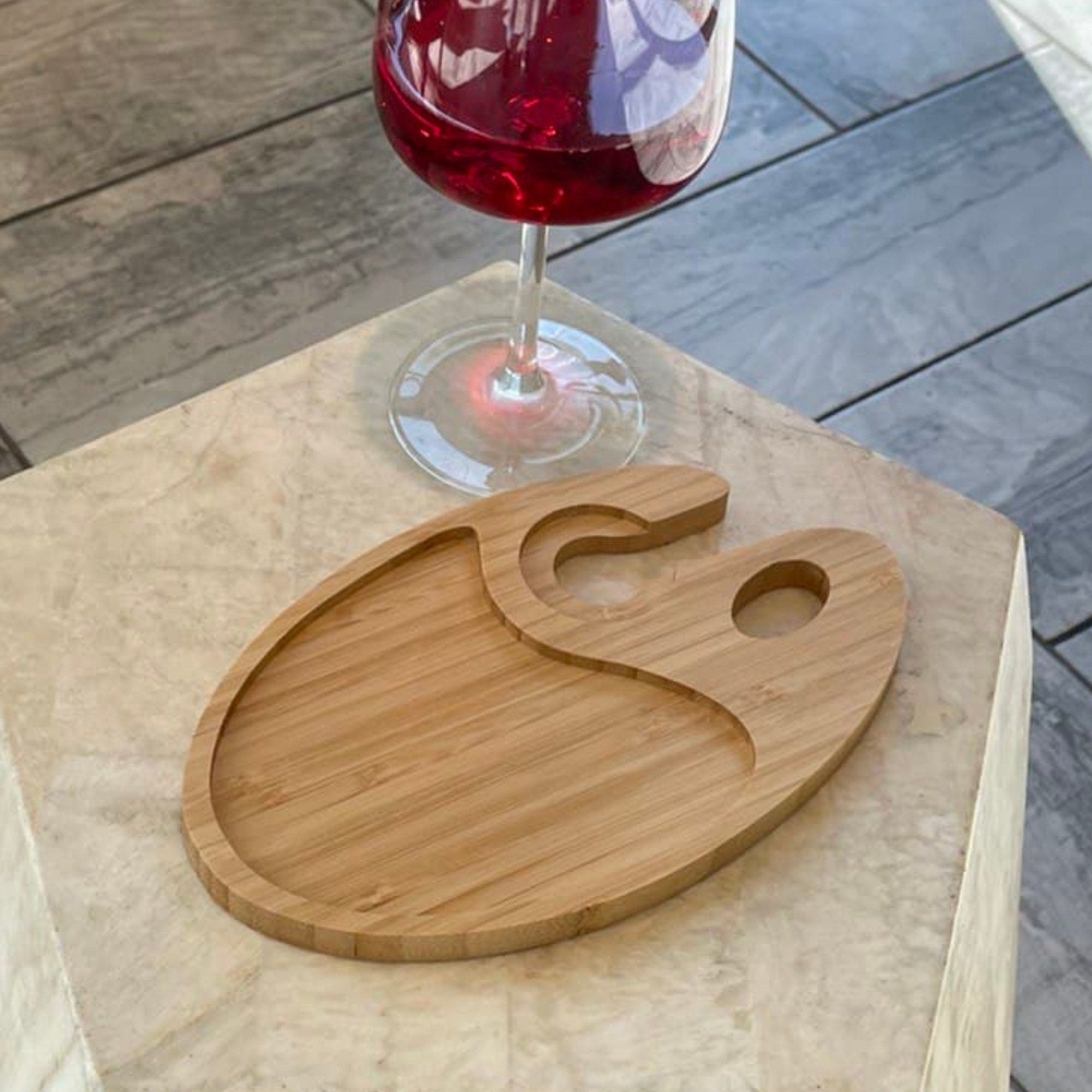 Bamboo Appetizer Plate & Wine Glass Holder