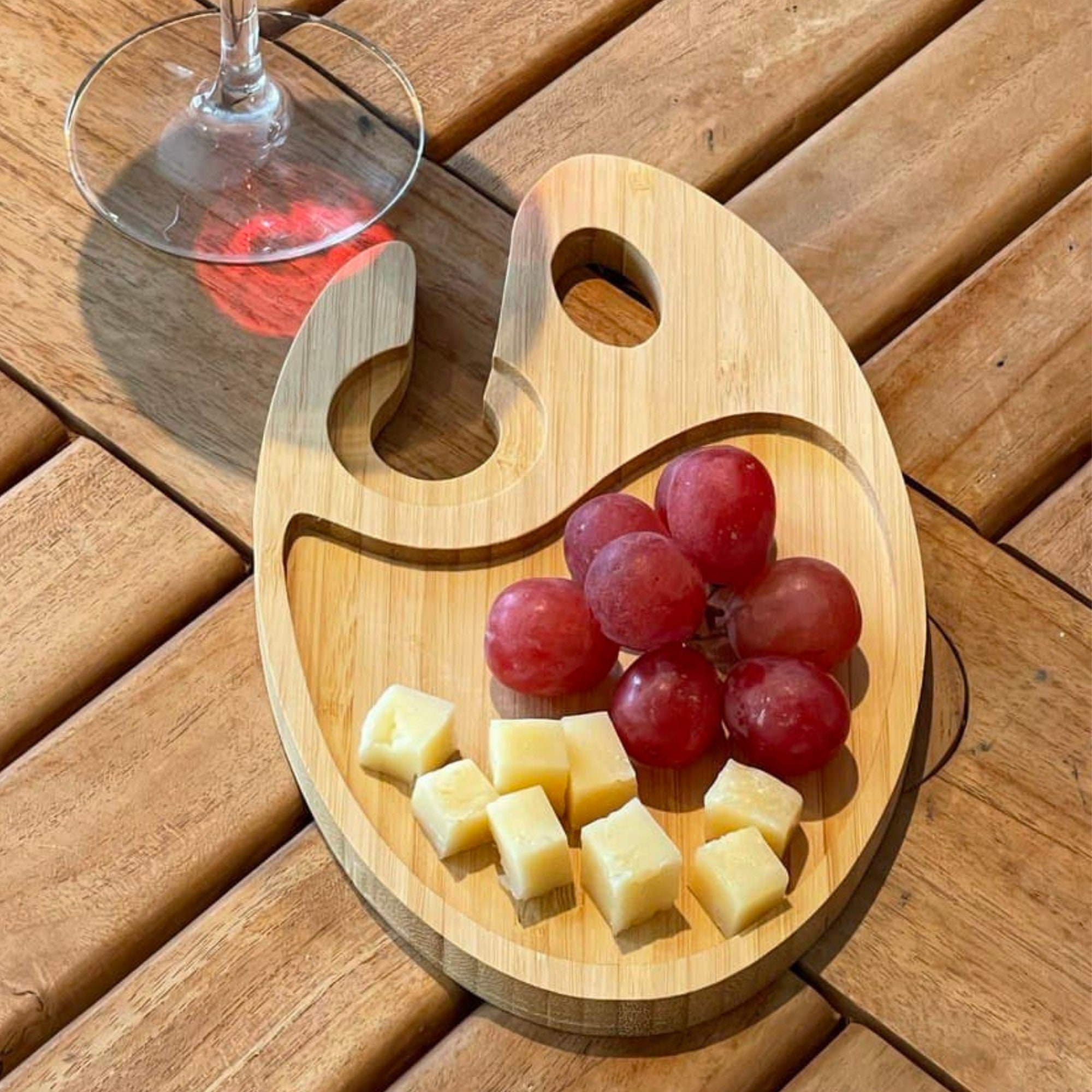 Bamboo Appetizer Plate & Wine Glass Holder