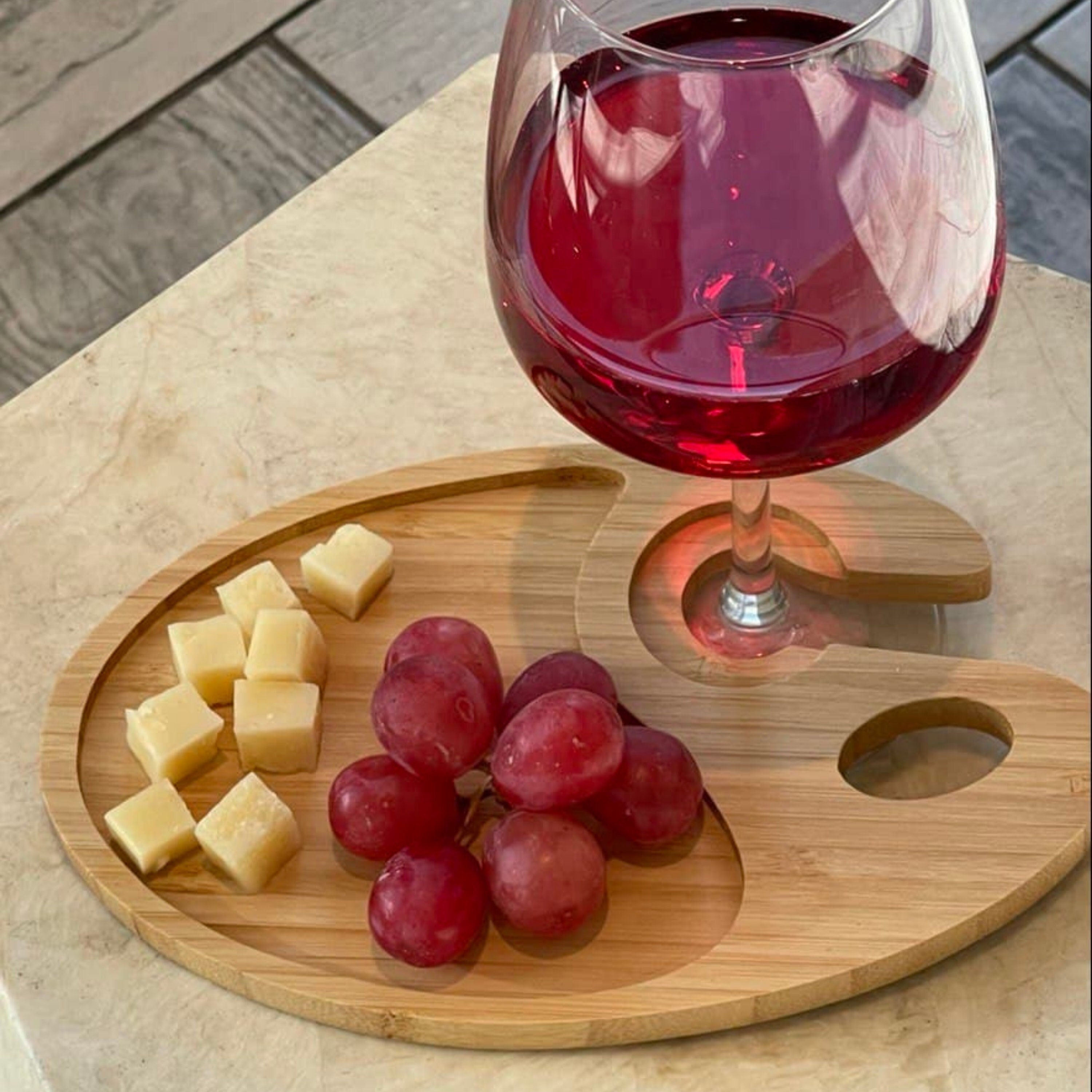 Bamboo Appetizer Plate & Wine Glass Holder