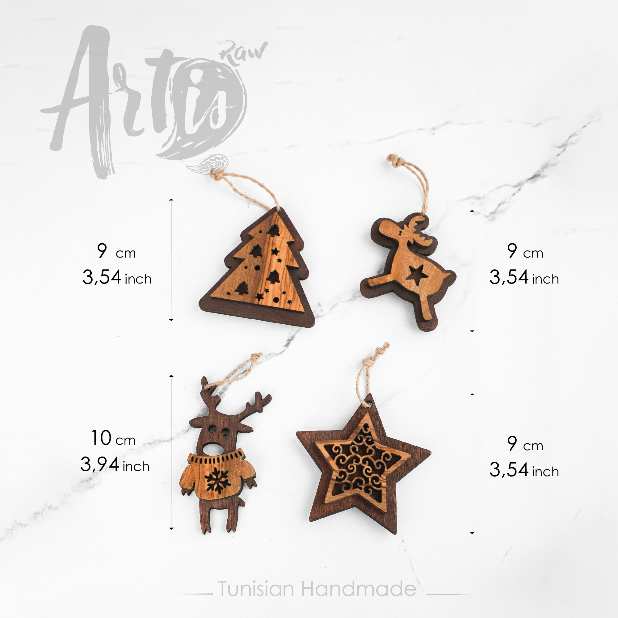 Handmade Olive Wooden Christmas Ornaments