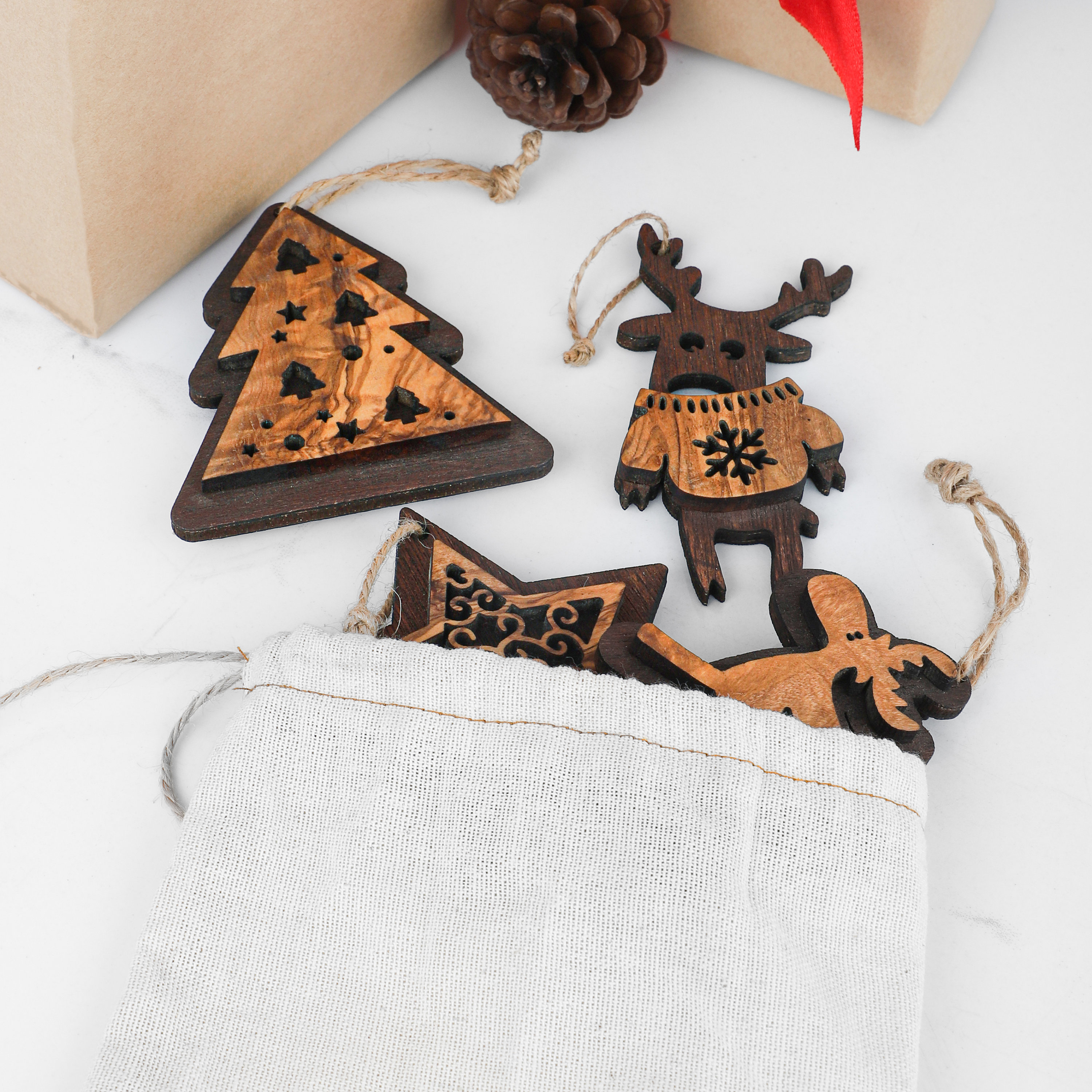 Handmade Olive Wooden Christmas Ornaments