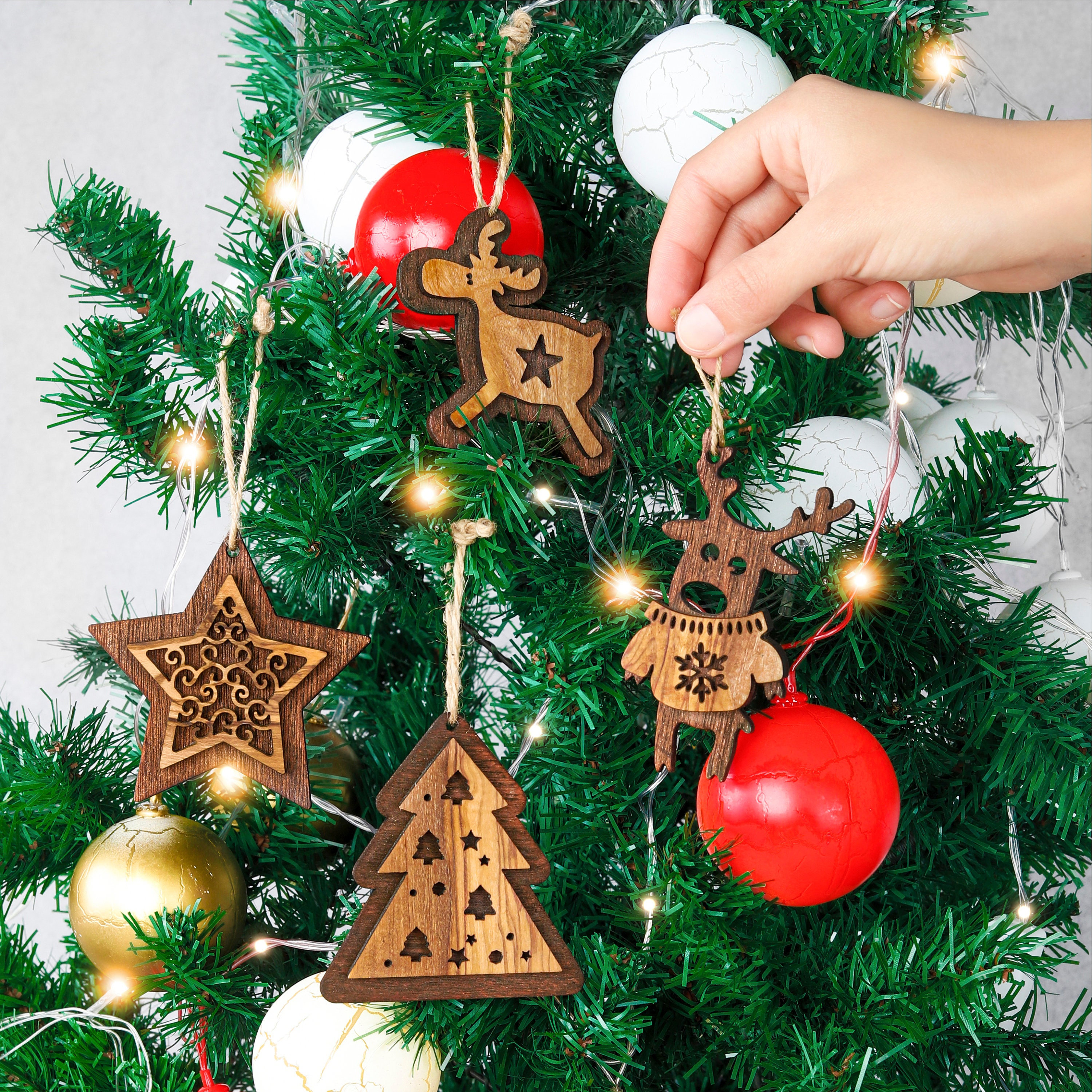 Handmade Olive Wooden Christmas Ornaments