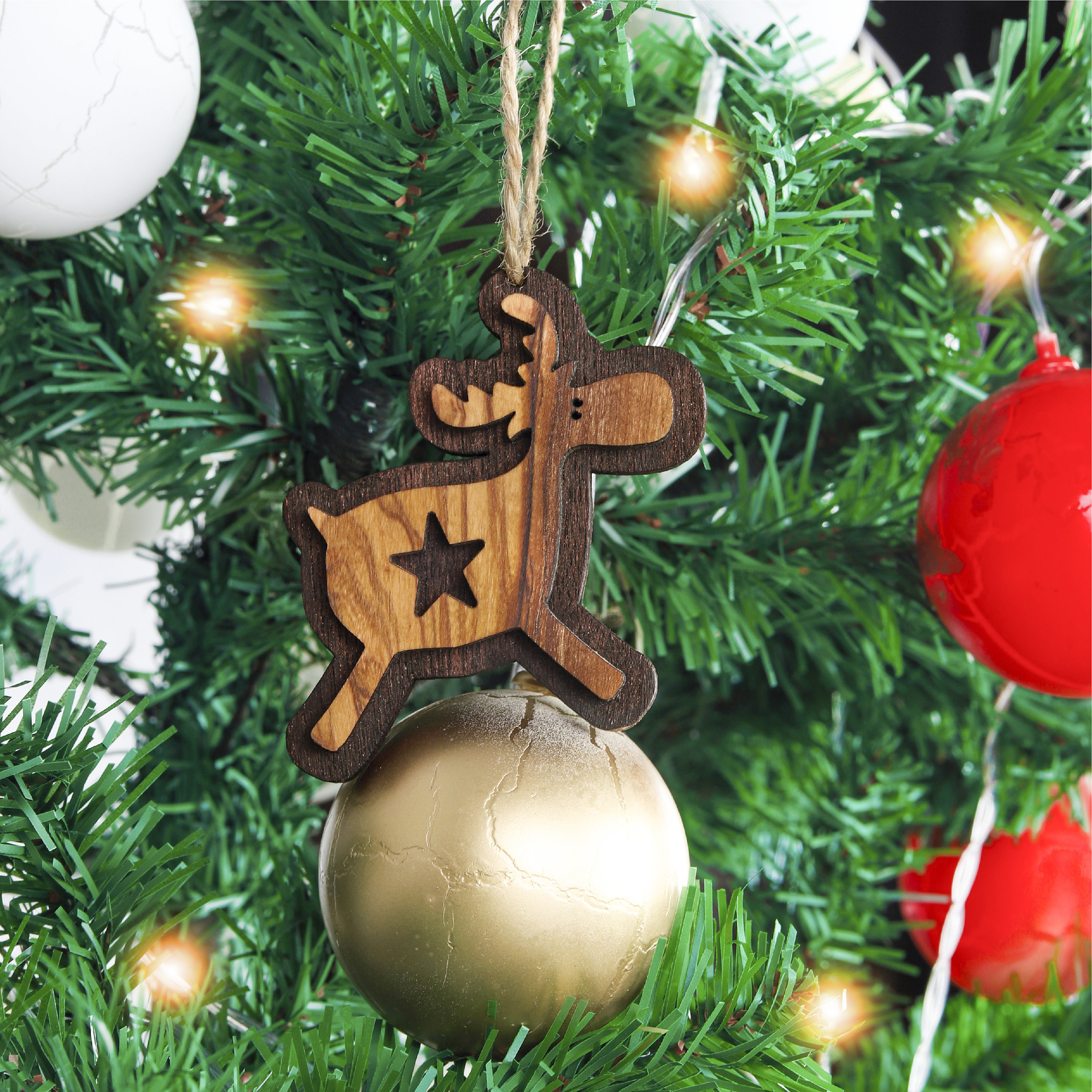 Handmade Olive Wooden Christmas Ornaments