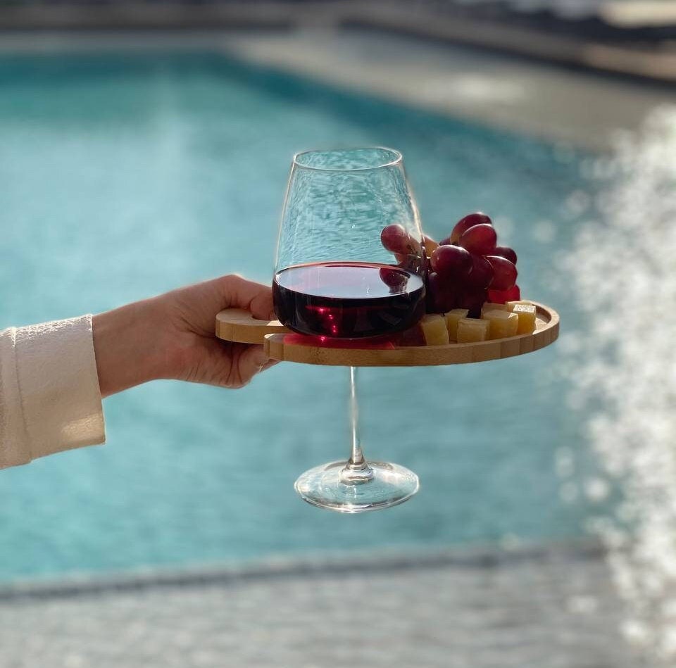Bamboo Appetizer Plate & Wine Glass Holder