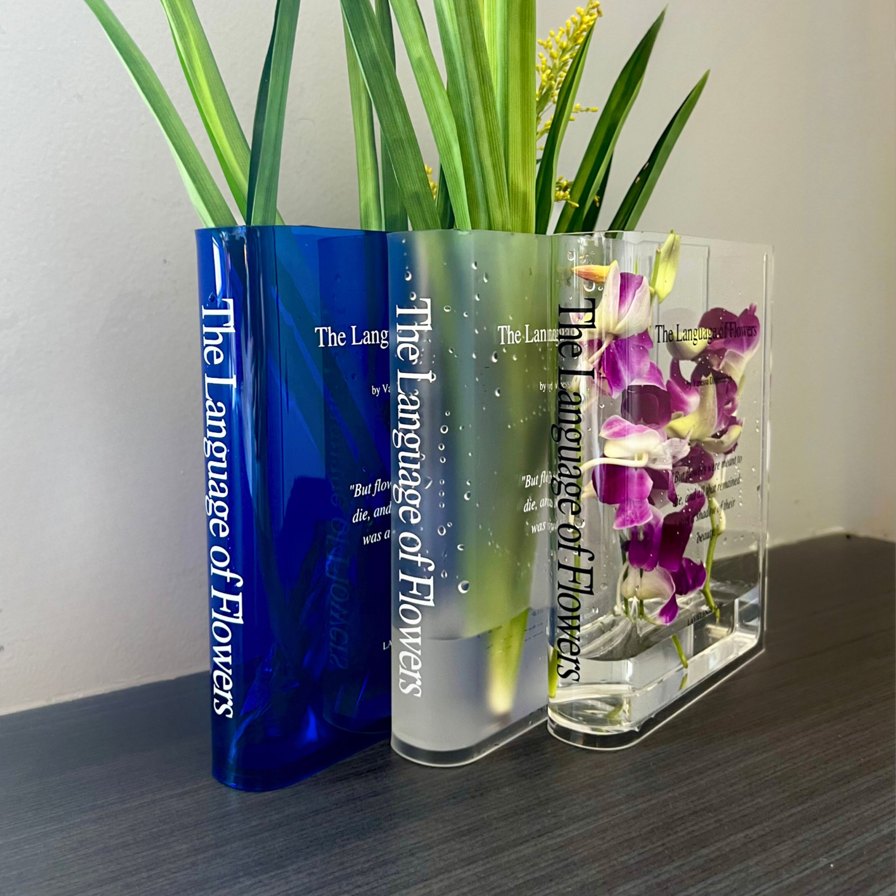 Acrylic Book Vase for Flowers Bookshelf Decor
