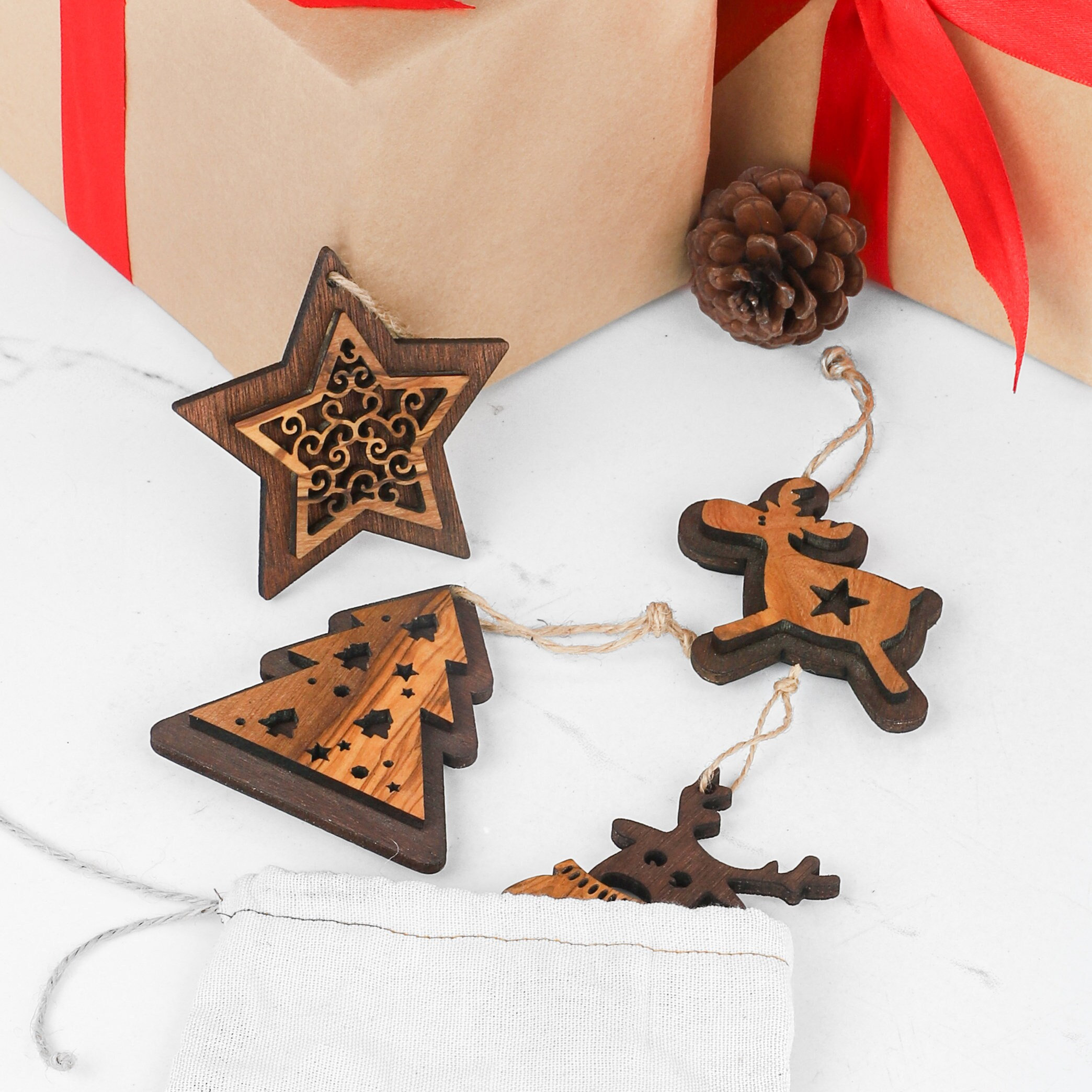 Handmade Olive Wooden Christmas Ornaments