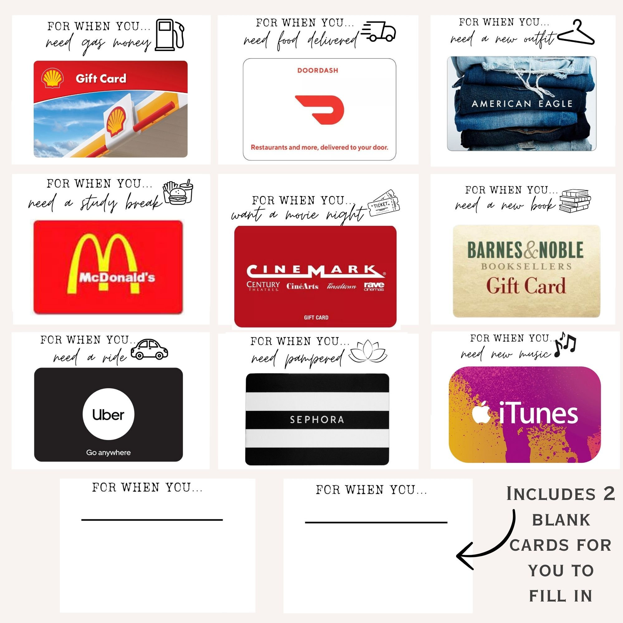 College Gift Card Care Package