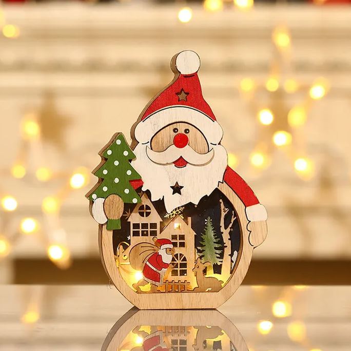 Santa Claus Lantern - Wood LED Christmas Ornaments