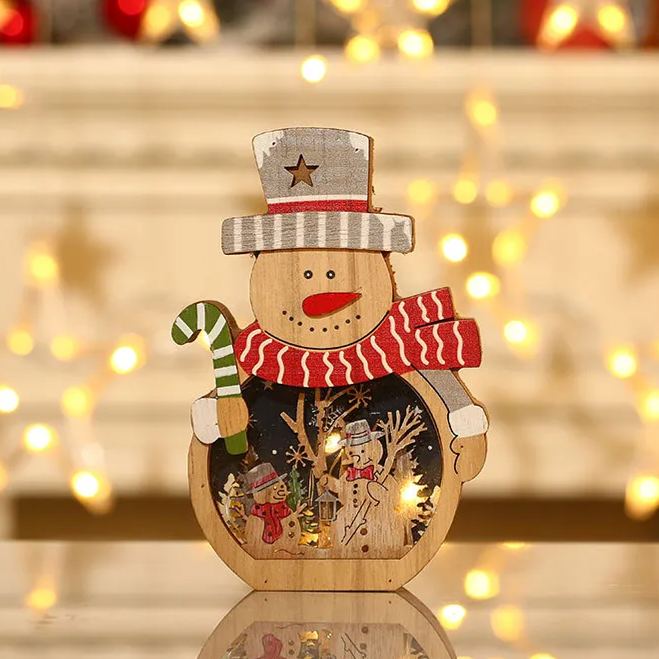 Santa Claus Lantern - Wood LED Christmas Ornaments