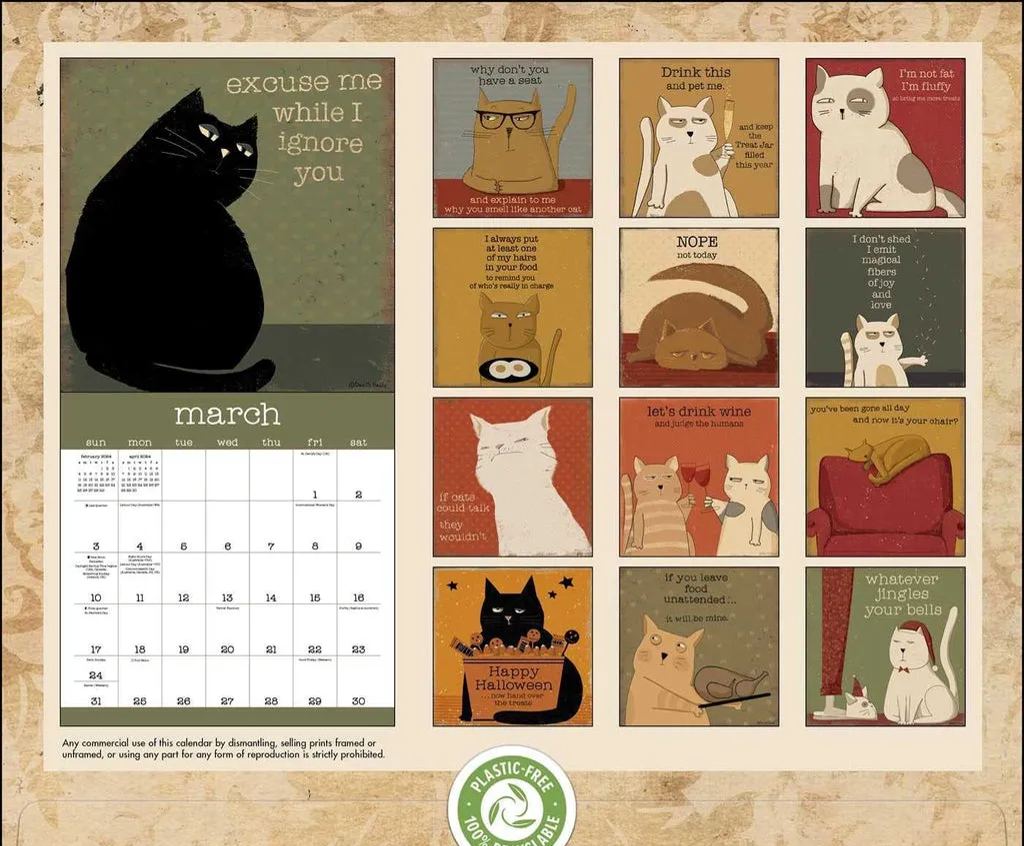 A Year of Snarky Cats 2024 Wall Calendar