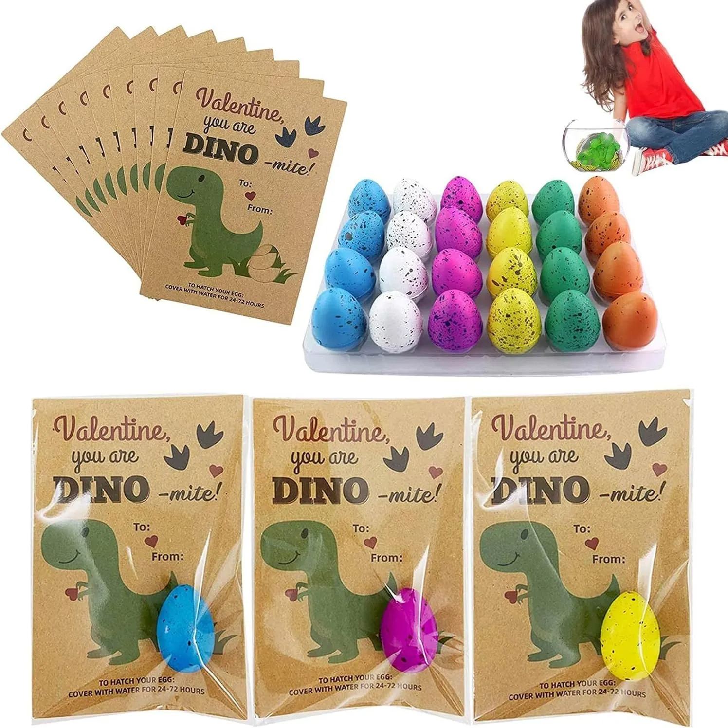 24 Valentines Day Cards with Dinosaur Eggs