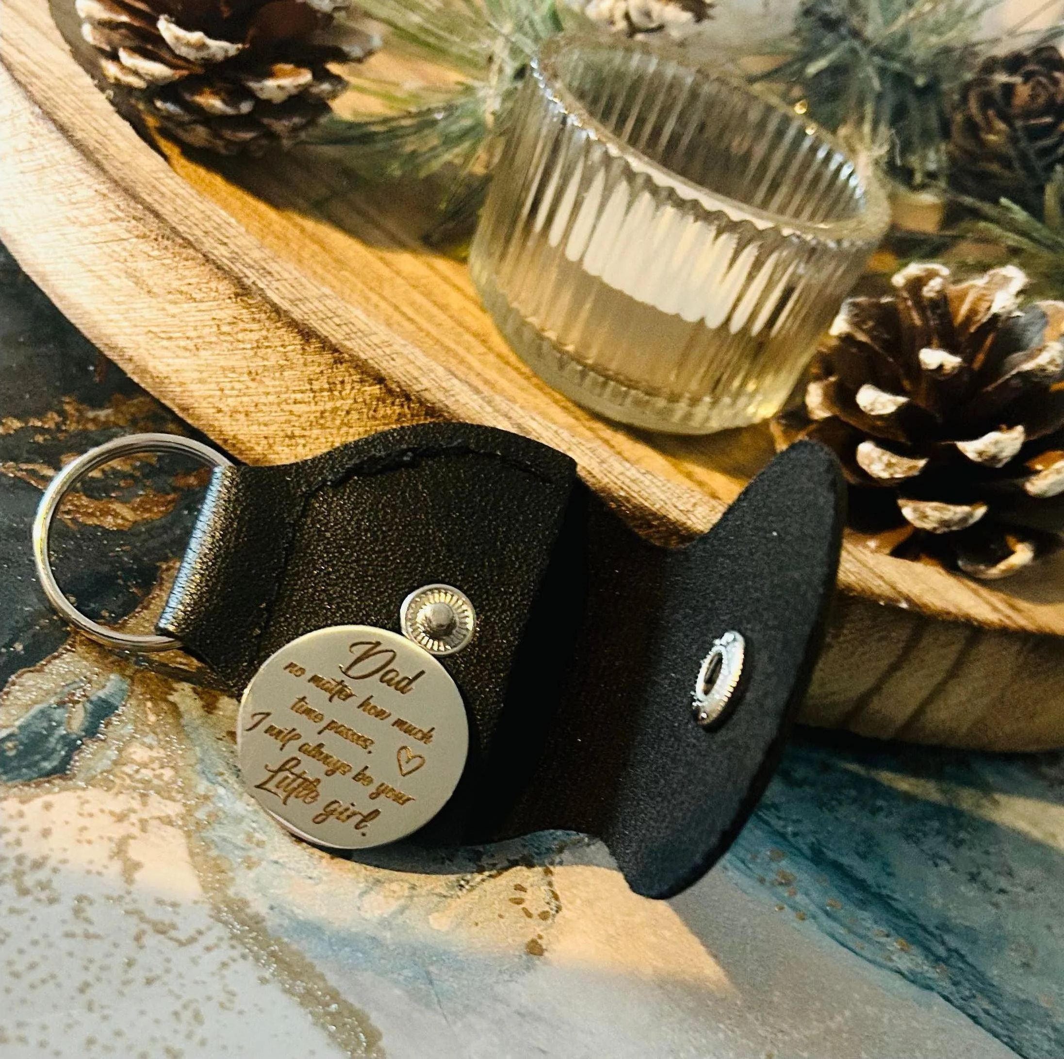 Double Sided Engraved Pocket Hug Token with Leather