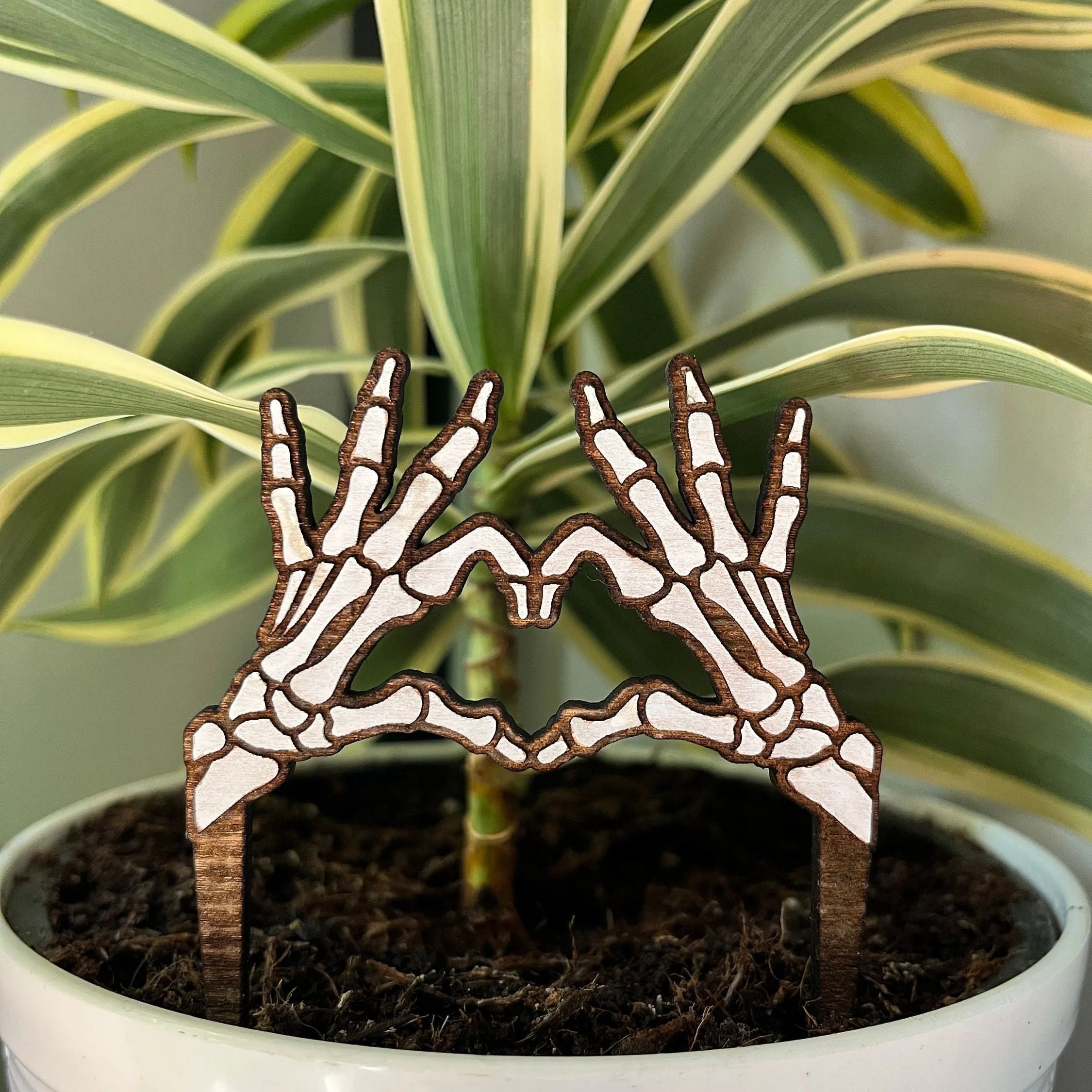 Skelet Stakeon Heart Hands Plant