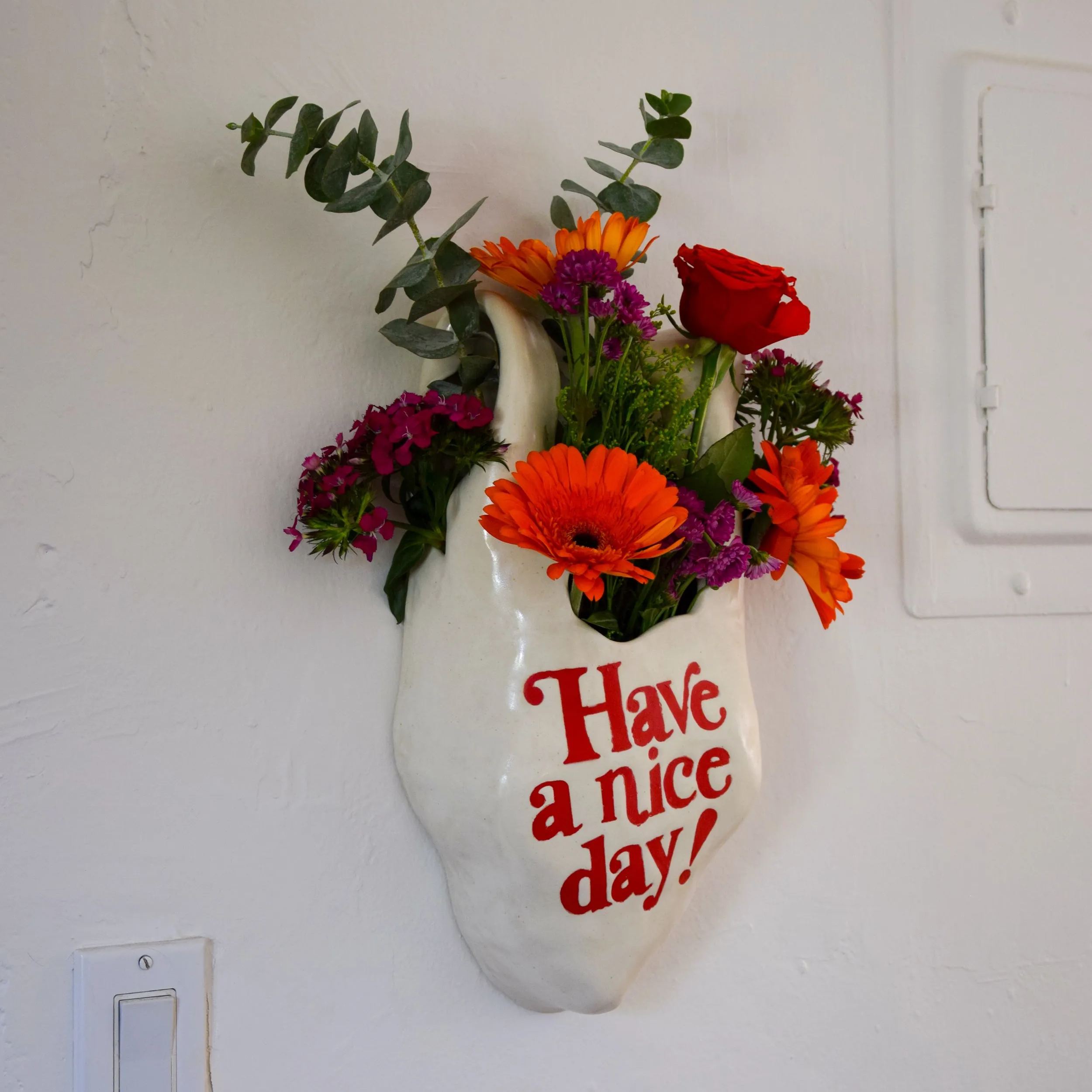 Bag Wall Hanging Vase in "Have A Nice Day"