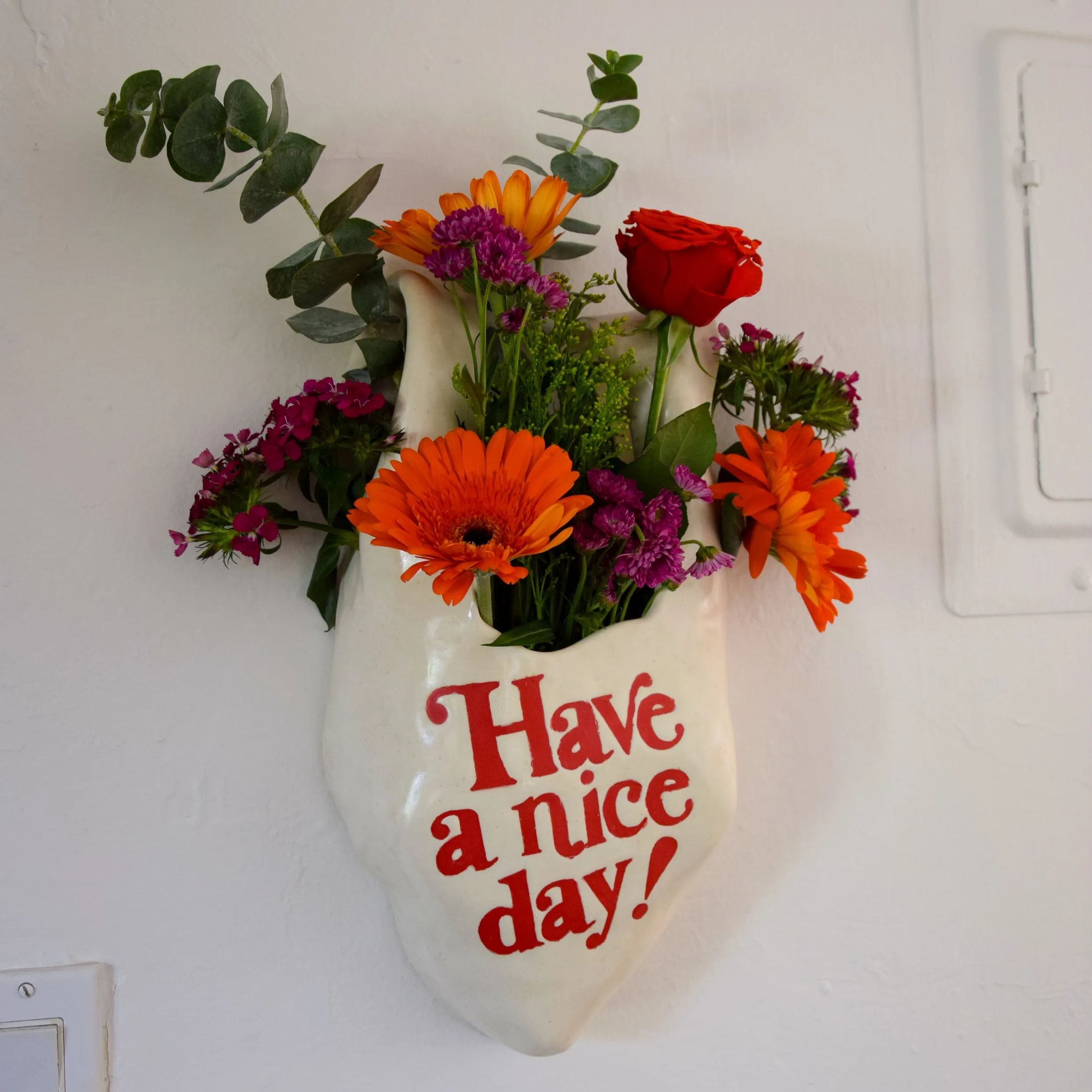 Bag Wall Hanging Vase in "Have A Nice Day"