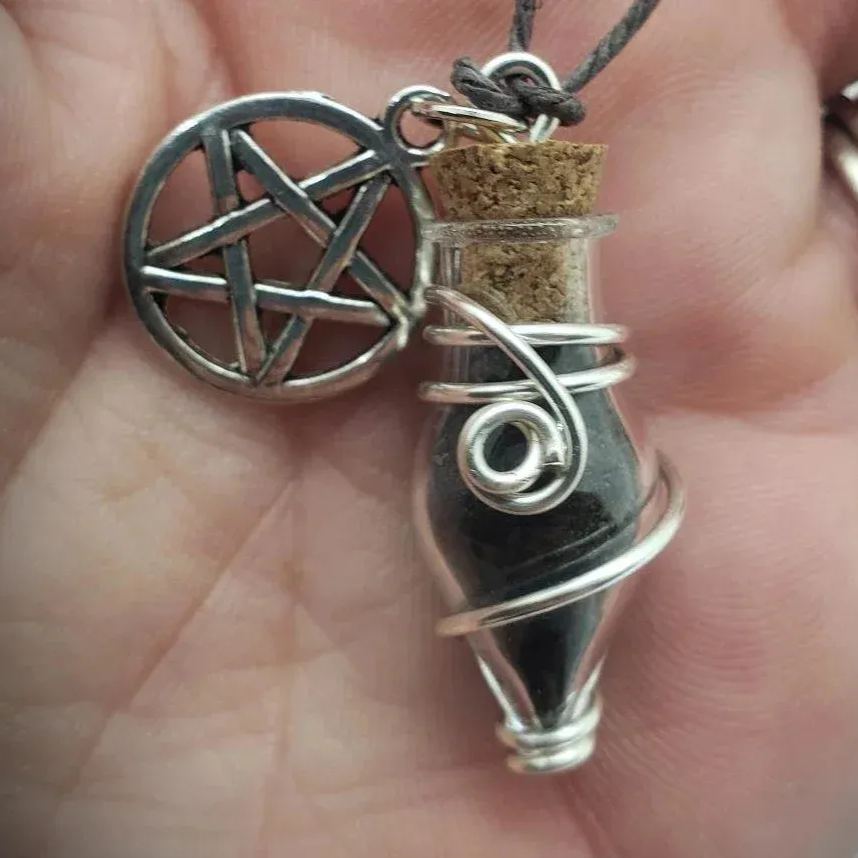 Witch Black Salt Spell Protection Jar Necklace