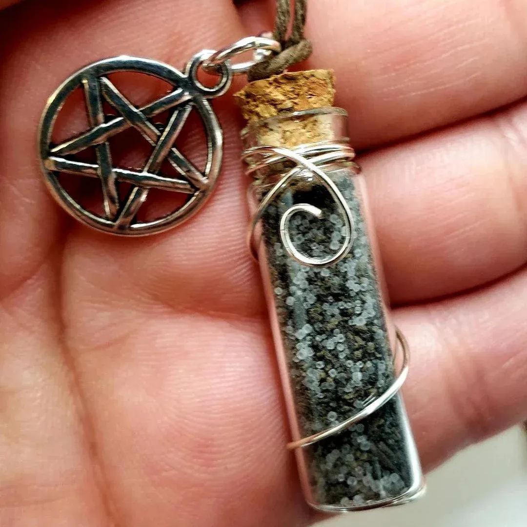 Witch Black Salt Spell Protection Jar Necklace