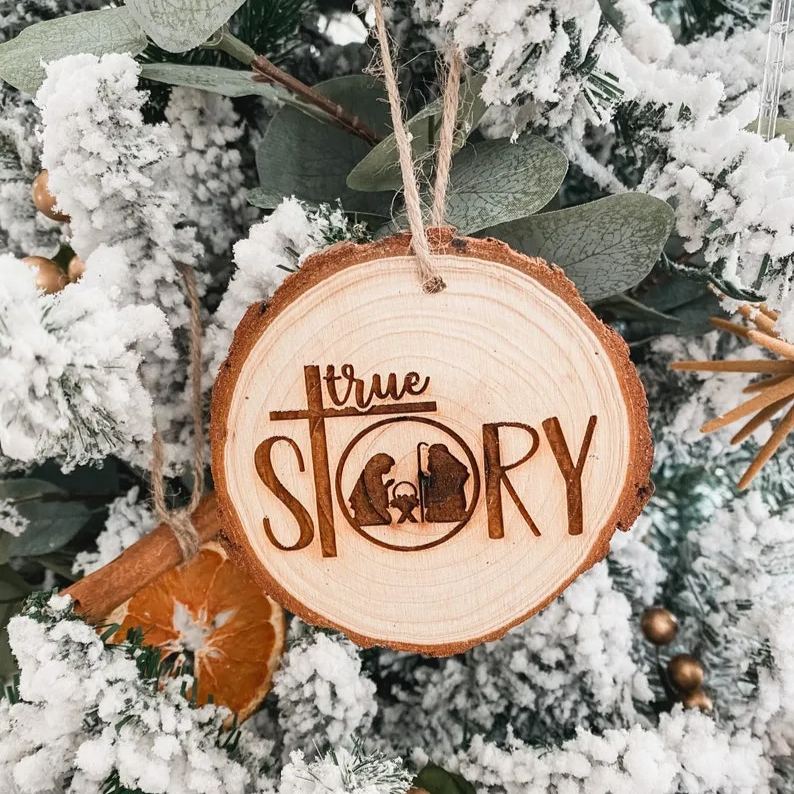 Nativity Engraved Wood Ornament