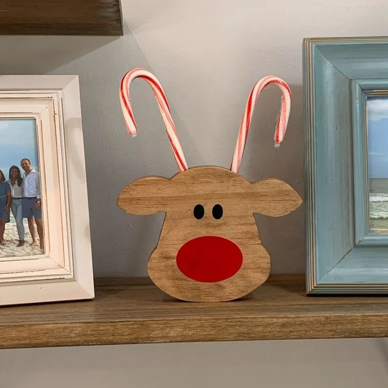 Wooden Christmas Candy Cane Reindeer
