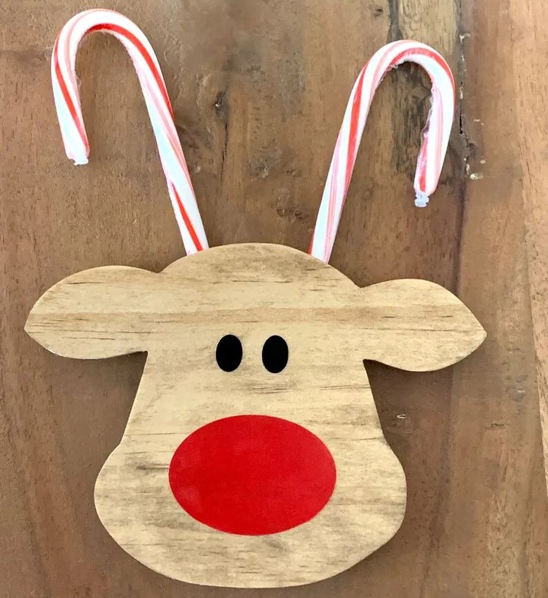 Wooden Christmas Candy Cane Reindeer