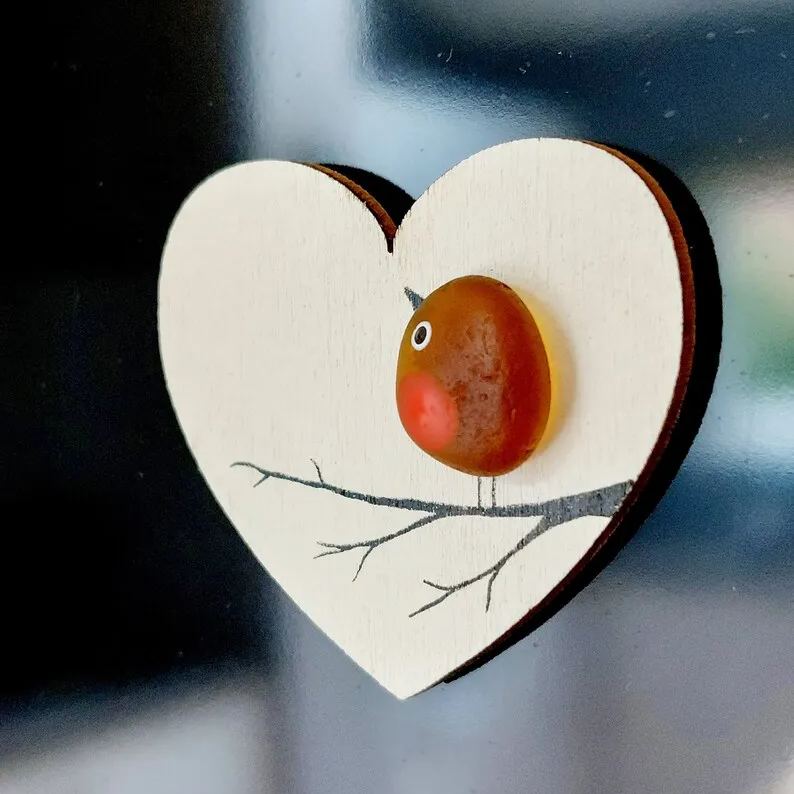 Sea Glass Robin Heart Decoration