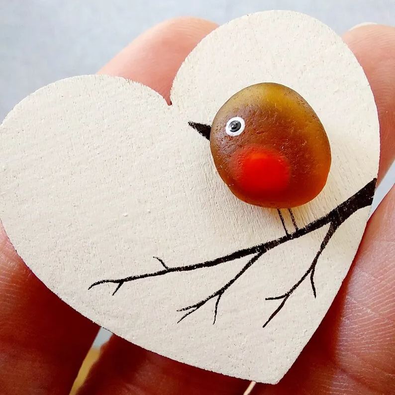 Sea Glass Robin Heart Decoration