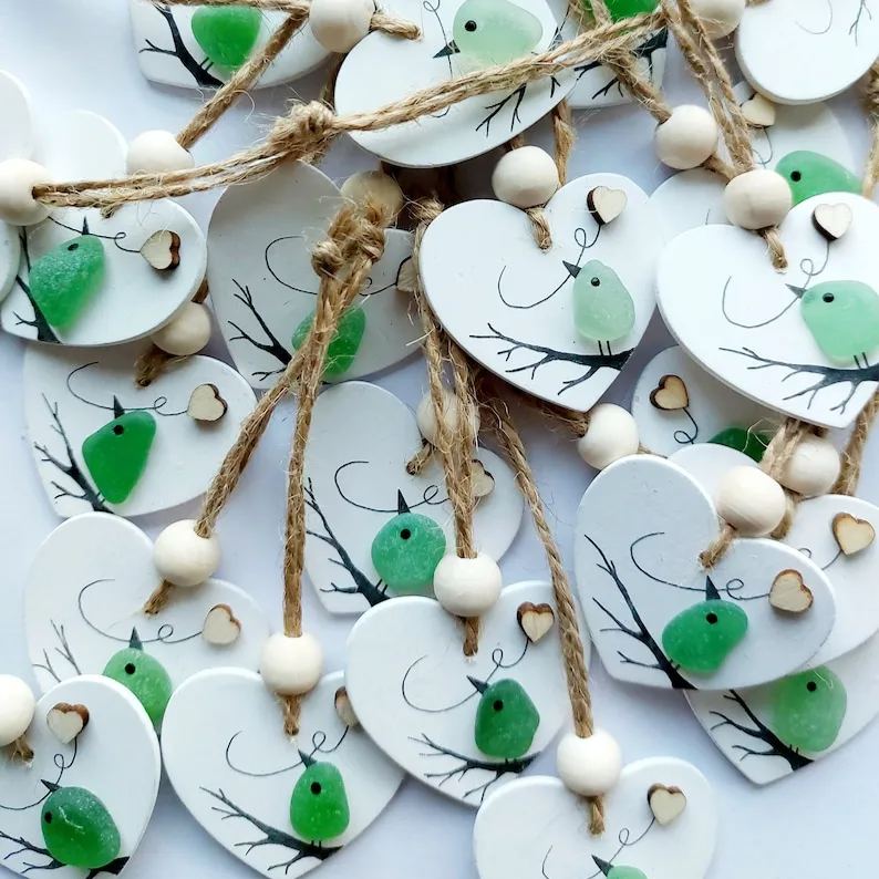 Sea Glass Robin Heart Decoration