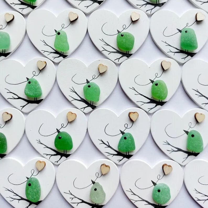 Sea Glass Robin Heart Decoration