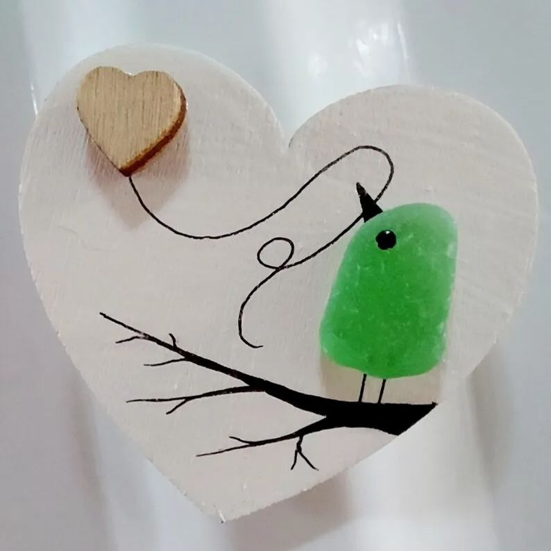 Sea Glass Robin Heart Decoration