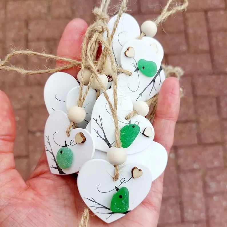 Sea Glass Robin Heart Decoration