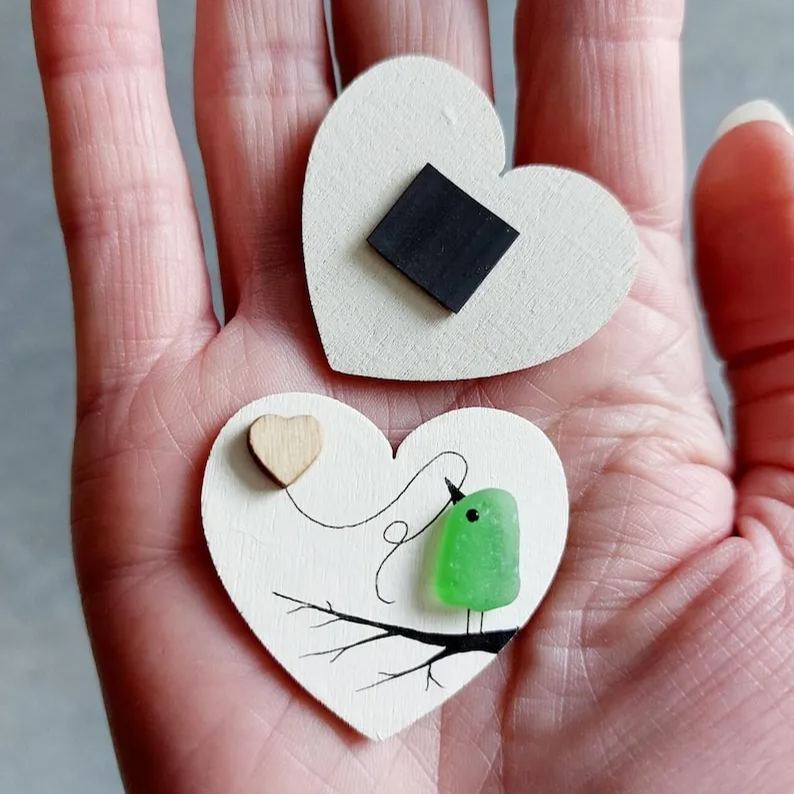 Sea Glass Robin Heart Decoration