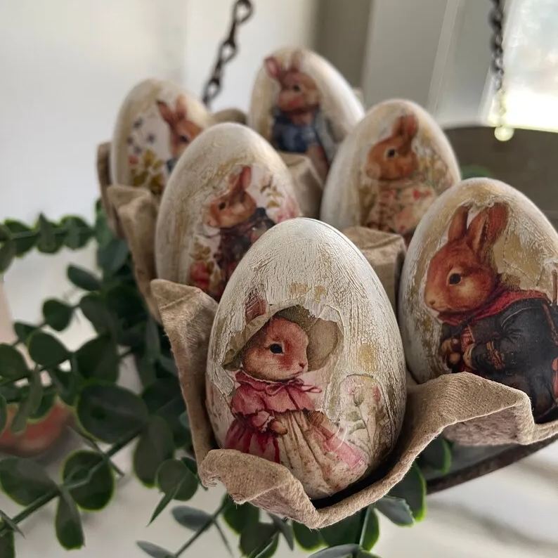 Vintage Rabbit Easter Eggs - Handcrafted Spring Decor