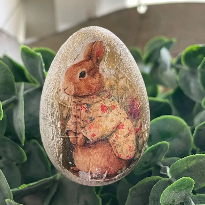 Vintage Rabbit Easter Eggs - Handcrafted Spring Decor