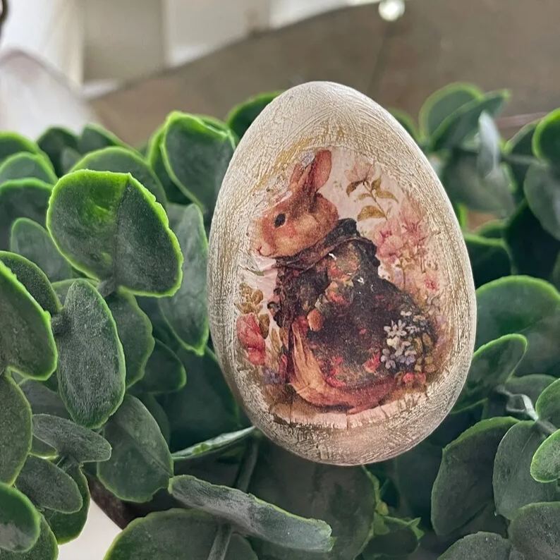 Vintage Rabbit Easter Eggs - Handcrafted Spring Decor
