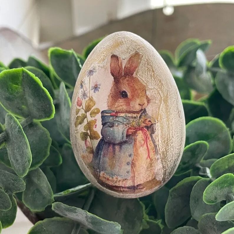 Vintage Rabbit Easter Eggs - Handcrafted Spring Decor