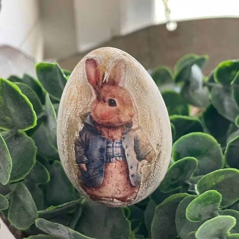 Vintage Rabbit Easter Eggs - Handcrafted Spring Decor