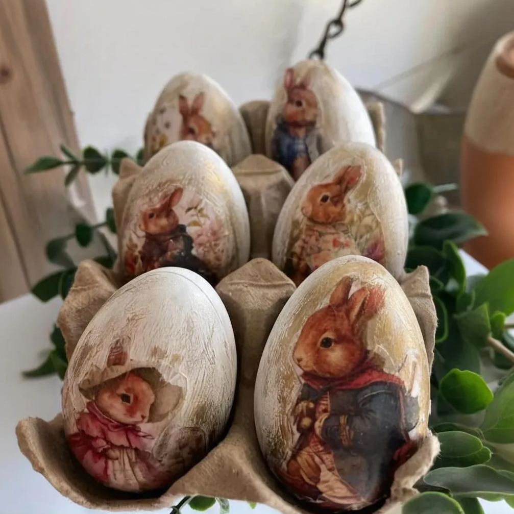 Vintage Rabbit Easter Eggs - Handcrafted Spring Decor