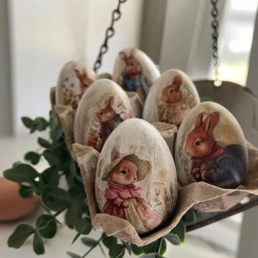 Vintage Rabbit Easter Eggs - Handcrafted Spring Decor