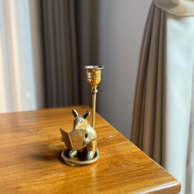Handcrafted Reading Mouse Candleholder