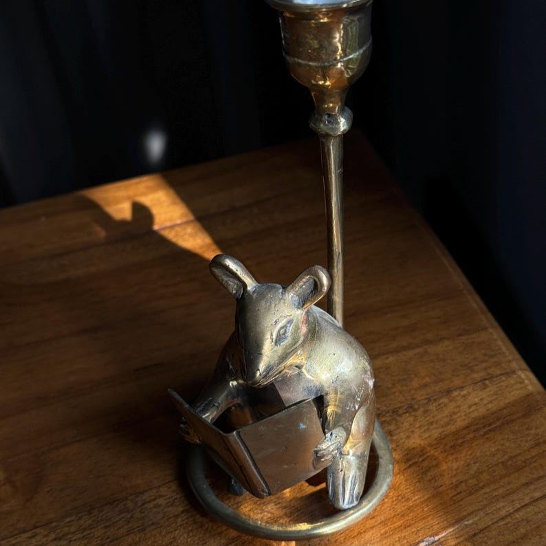 Handcrafted Reading Mouse Candleholder