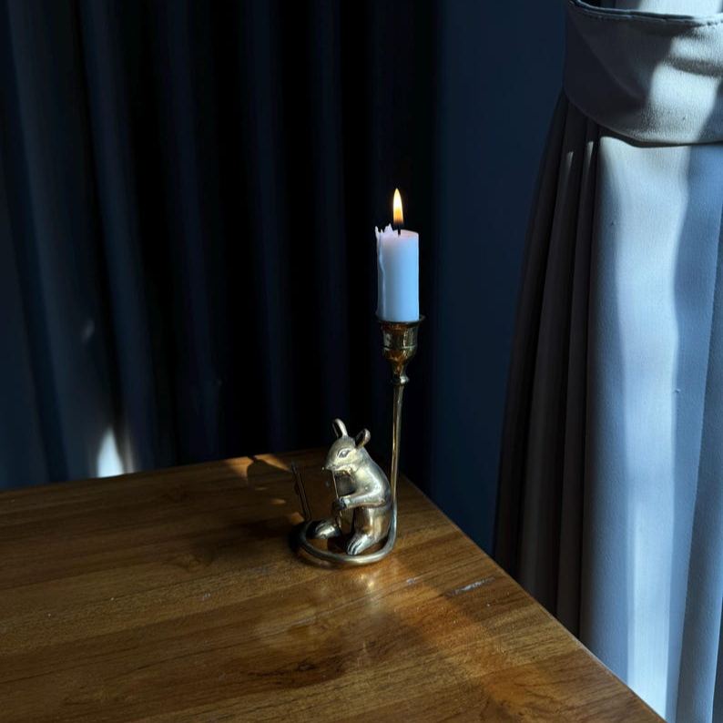 Handcrafted Reading Mouse Candleholder