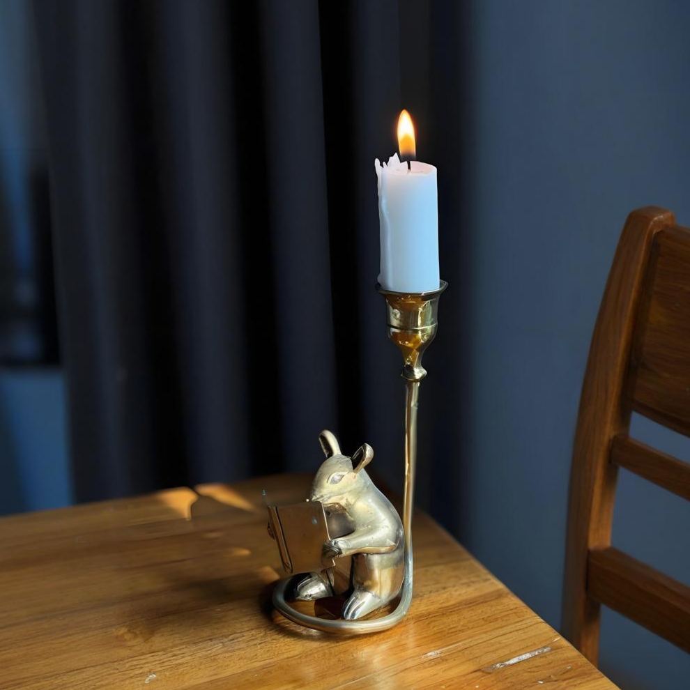 Handcrafted Reading Mouse Candleholder